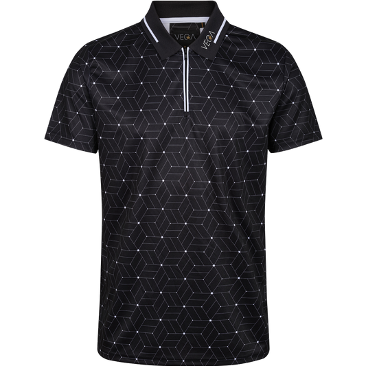 VEGA Yokohama Geometric Printed Jersey Polo Black