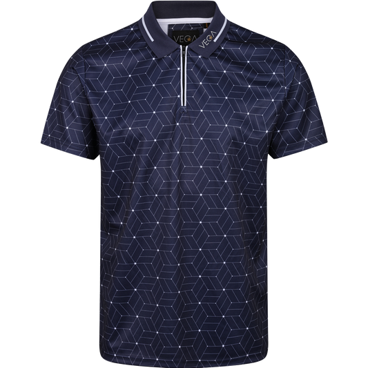 VEGA Yokohama Geometric Printed Jersey Polo Navy